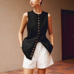 Commense Cotton & Linen Button-Front Vest - small /black